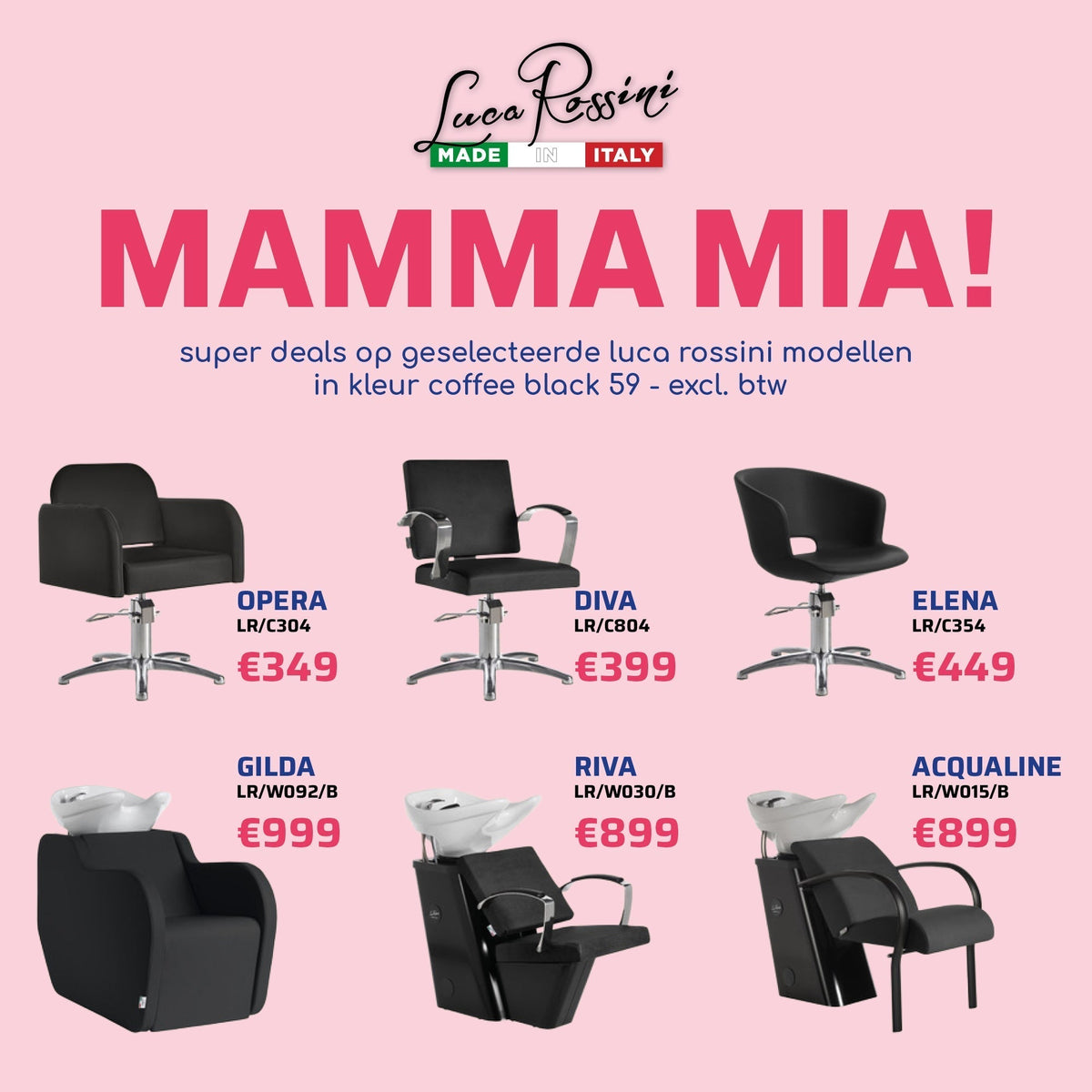 Luca Rossini Kappersstoel Elena Zwart - MAMMA MIA - KOOS • alles voor de kapper - Luca Rossini - Kappersstoel