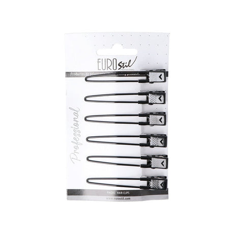 Eurostil Hair Clips Zwart 6st - KOOS • alles voor de kapper - Eurostil - Verdeelklemmen
