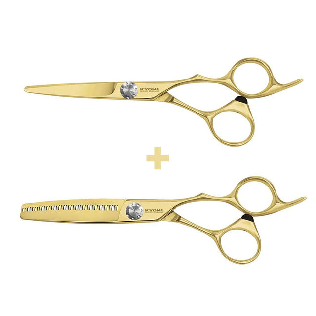 Kyone Set Schaar 710G + 710TG 6.0 Gold - KOOS • alles voor de kapper - Kyone - Kappersschaar